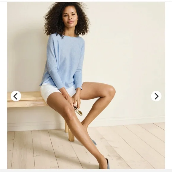 Garnet Hill Essential Cashmere Cropped Sweater Clearwater Heather Large - Picture 11 of 13